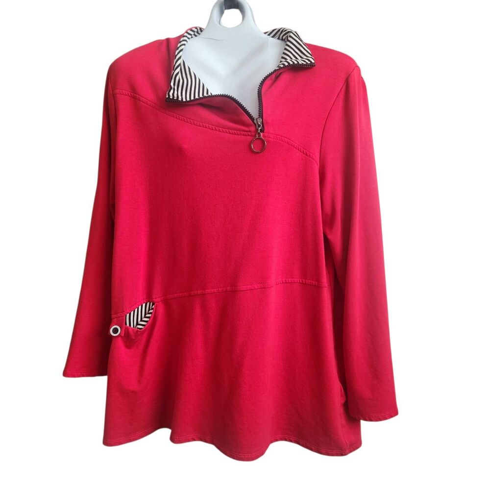 Michael Tyler Red Tunic-XL-1/4 Zip-Bamboo Viscose French Terry-Lagenlook-Lounge